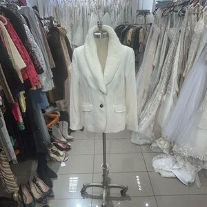 Ivory Faux Shetland Wool Fur Collar Talbots Blazer